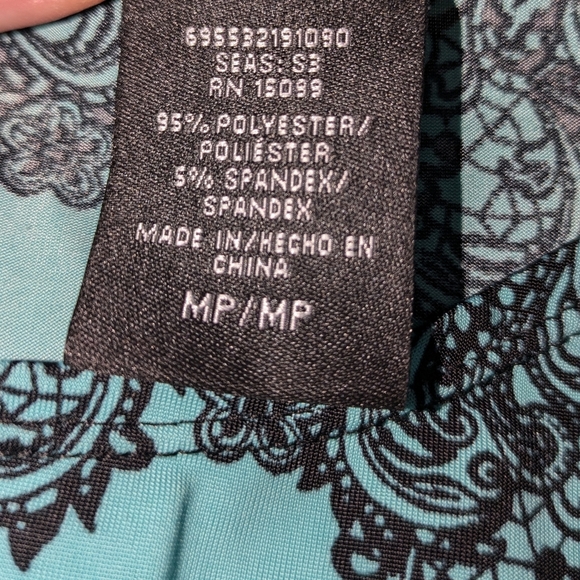 Metaphor Petite Women's Square Sleeveless Boho Turquoise & Black Top EUC Size MP - Picture 6 of 6